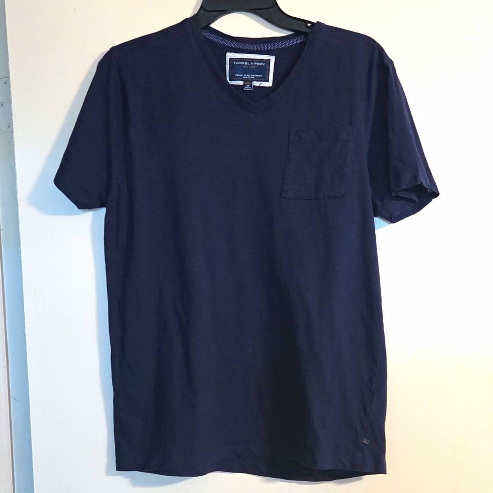 Nickel & Iron Men’s Blue Solid V-Neck Pocket Knit Cotton T-Shirt Sz M